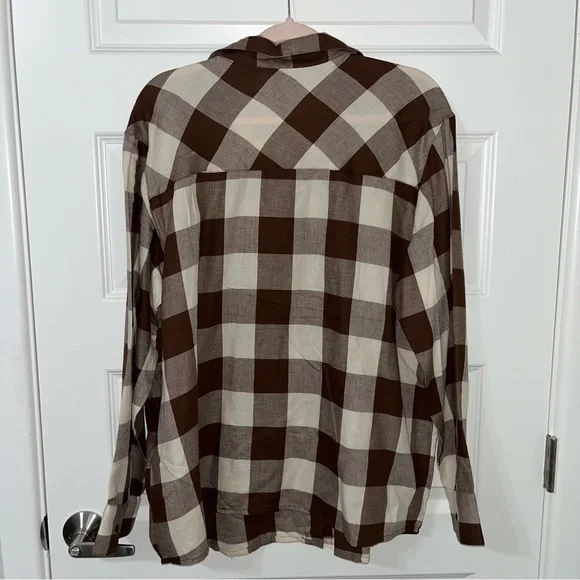 H&M Woman Divided Brown Flannel Plaid Long Sleeve Shirt Top Button Down L New - Picture 4 of 5
